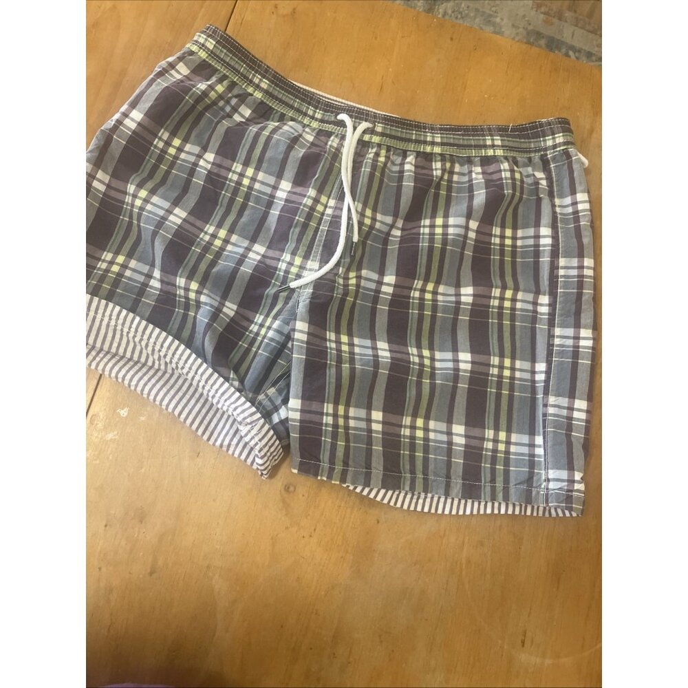 Tailor Vintage Reversible Shorts Purple Plaid Purple Stripe Mens 36” Waist Sz L
